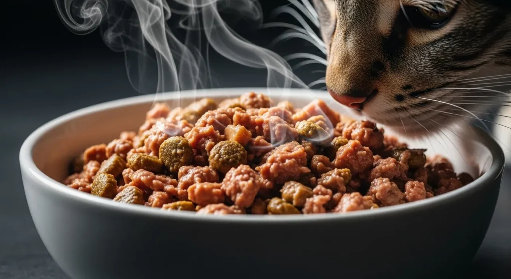 あったかいごはんを食べる猫