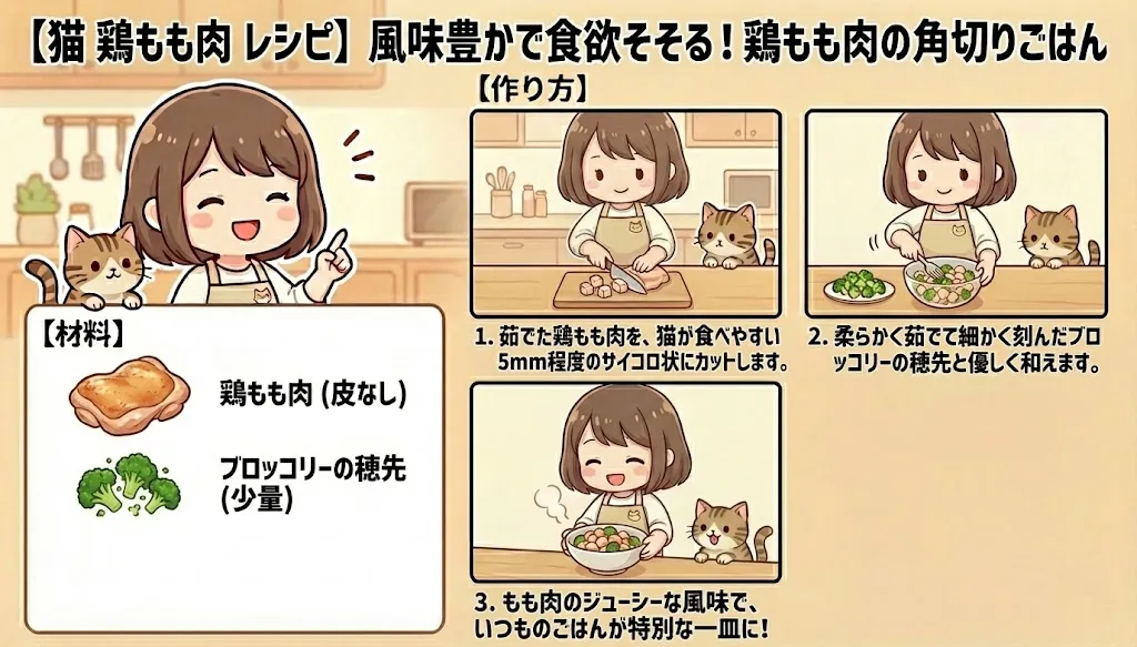【猫 鶏もも肉 レシピ】風味豊かで食欲そそる！鶏もも肉の角切りごはん
