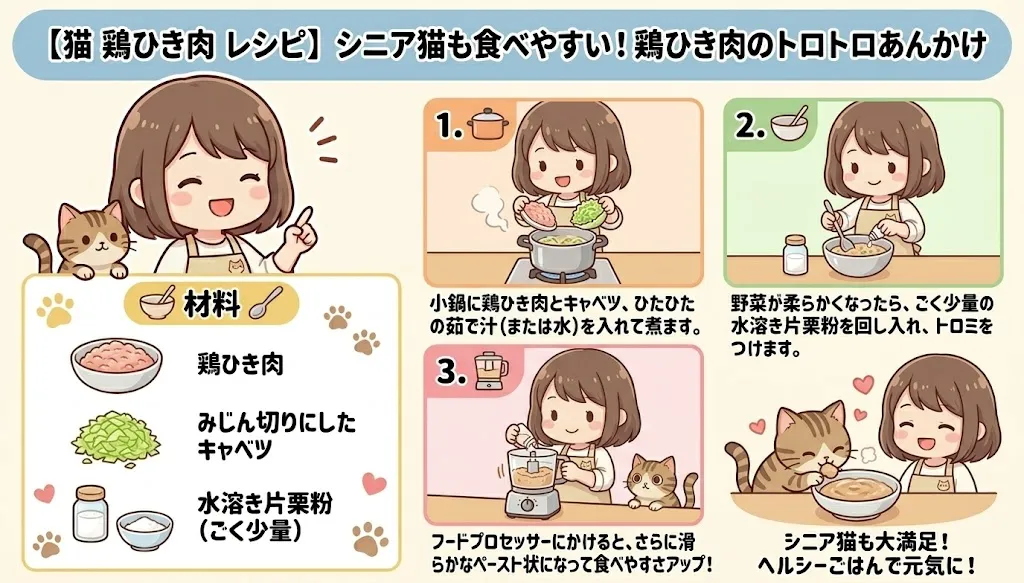【猫 鶏ひき肉 レシピ】鶏ひき肉のトロトロあんかけ